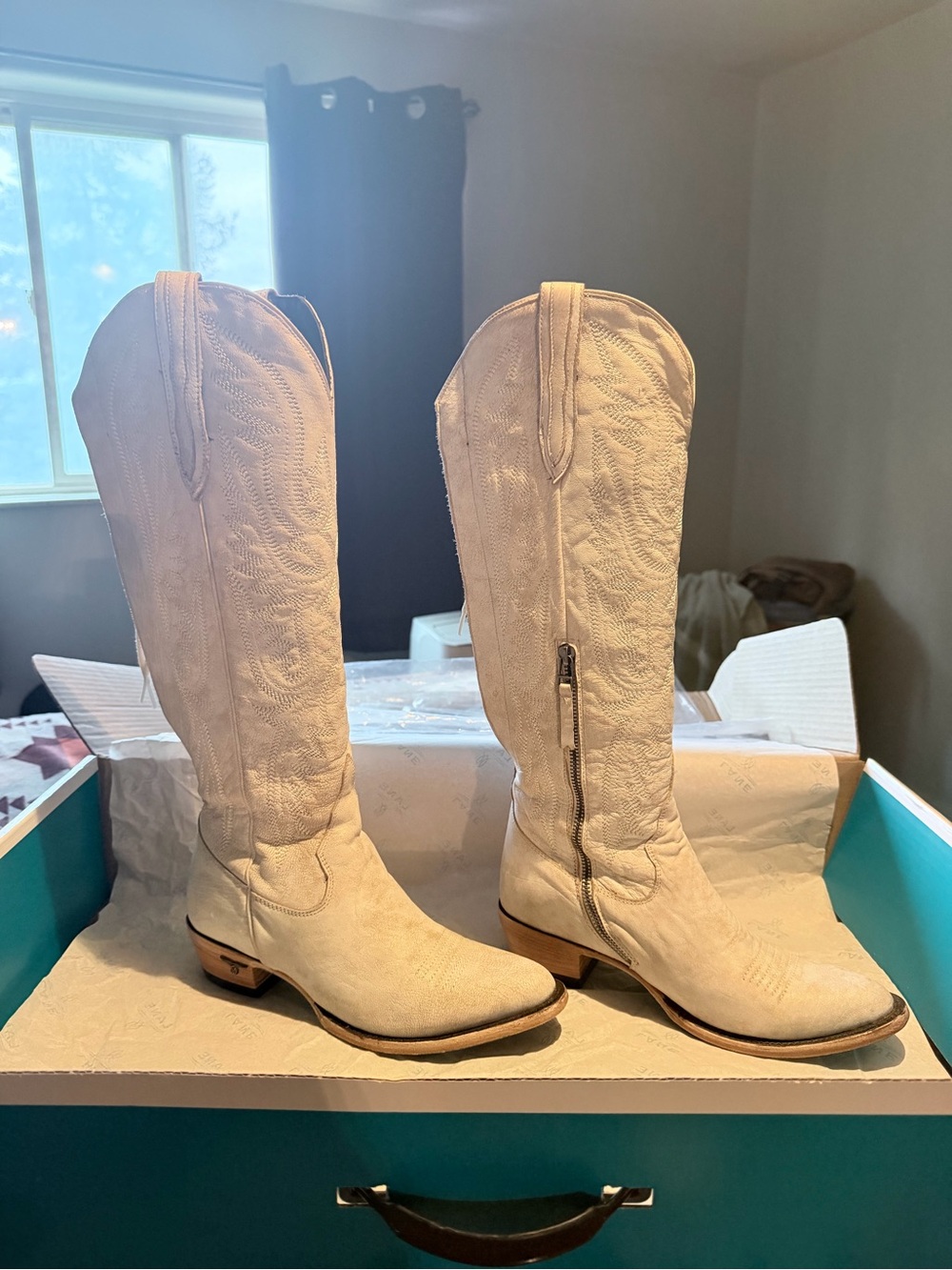 Women's Lane Off White Tall Western Boots with Lace Up Shaft